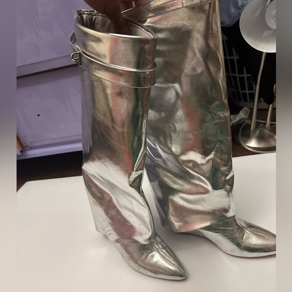 SHEIN silver calf high boots